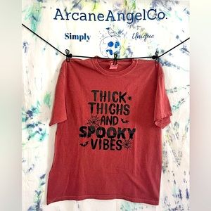 Thick thighs and spooky vibes  with bats mens oversized T-shirt rustic red